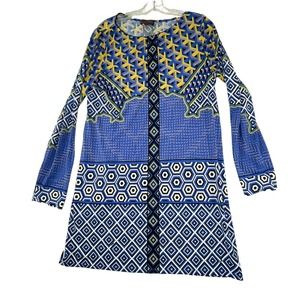 HALE‎ BOB Abstract Geometric Print Womens Size Large Blue / Yellow Sheath Dress